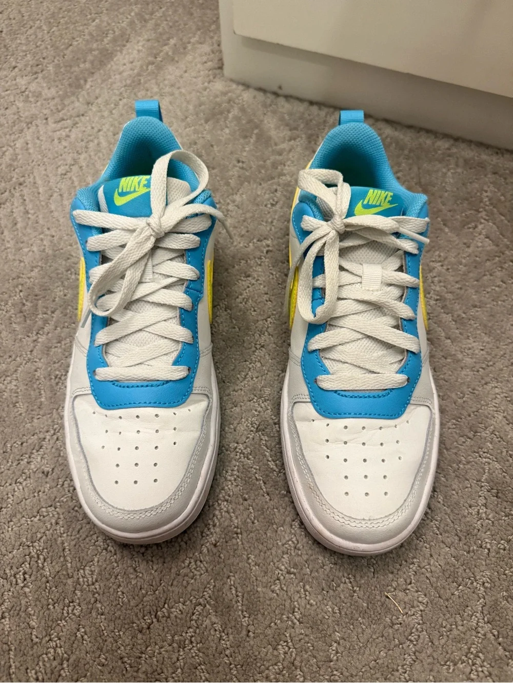 Nike Kids Low-Top Sneakers - White, Blue & Neon Yellow